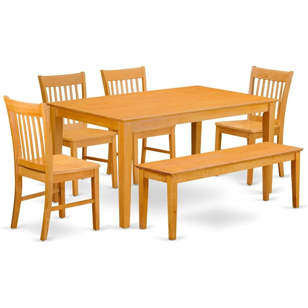 

CANO6-OAK-W 6 Piece Dining Room Furniture Set Contains a Rectangle Kitchen Table and 4 Dining Chairs with a Bench, 36x60 Inch,