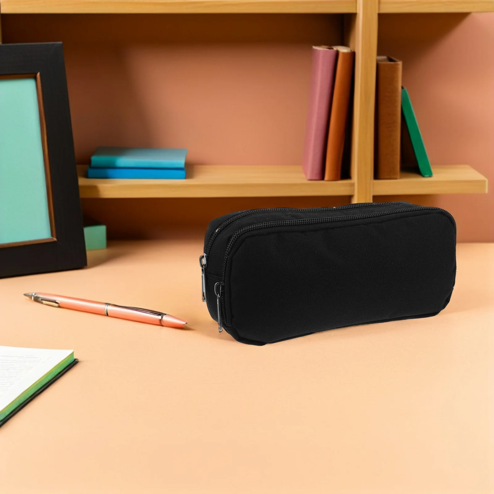 مقلمة جمالية بطبقة مزدوجة، منظم قرطاسية بسحاب بسعة كبيرة للطلاب، حاوية أقلام لطيفة للمكتب مرتبة