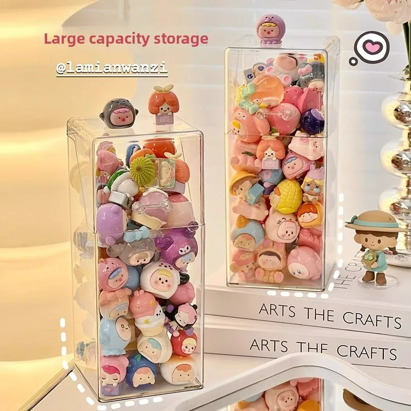 صندوق تخزين على شكل شخصية Mengli، صندوق عرض مقاوم للغبار مع غطاء، حامل عرض أكريليك شفاف، صندوق أعمى لسطح المكتب، صندوق تخزين