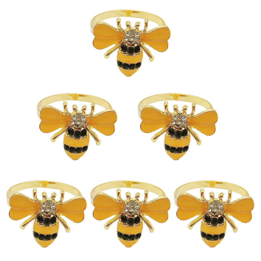 

6 Pcs Napkin Buckle Bee Design Party Table Decor Accessory Paper Rings Clasps Alloy