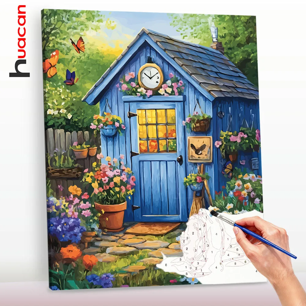Huacan Malen nach Zahlen für Erwachsene, Haus, Garten, Landschaft, handgemaltes DIY-Geschenk, Malen mit Zahlen für Heimdekorationen ﻿ ﻿ ﻿