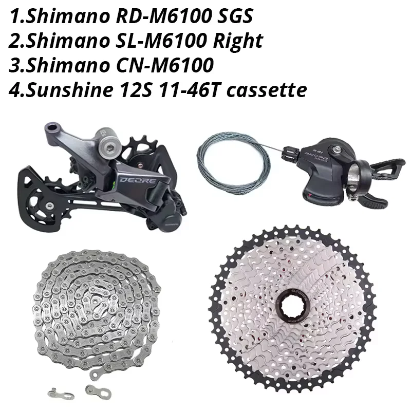Shimano Deore M6100 1x12 Speed Derailleurs Groepset 12 Speed Rechts Versnellingspook Deuvel CN Keten RD Sunshine Cassette 46T 50T 52T