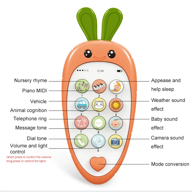 Phone Toy Music Sound Bilingual Baby Telephone Sleeping Toys with Teether Simulation Phone Infant Early Education Kids Gift