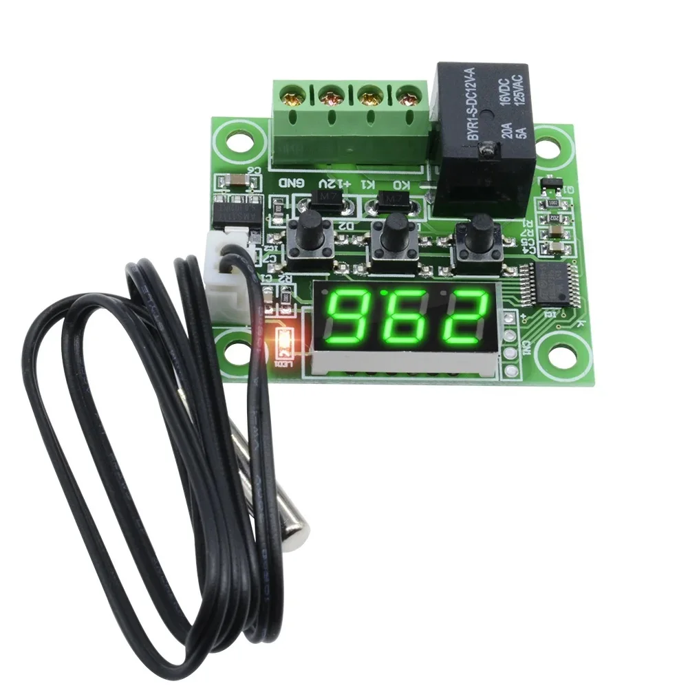 DC12V Heat/Cool Digital Thermostat Temperature Controller Miniature Control Switch Panel with NTC Waterproof Sensor Wire W1209
