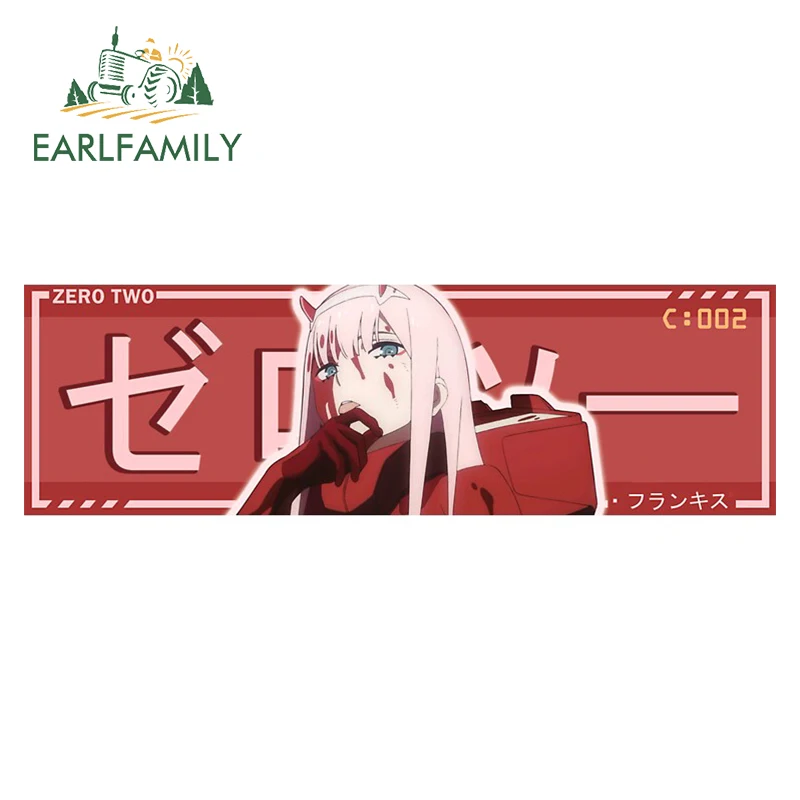 EARLFAMILY 13cm x 4.2cm for Zero Two Drift Slap Fine SUV Car Stickers Waterproof Scratch-proof Anime Decal Suitable for VAN RV