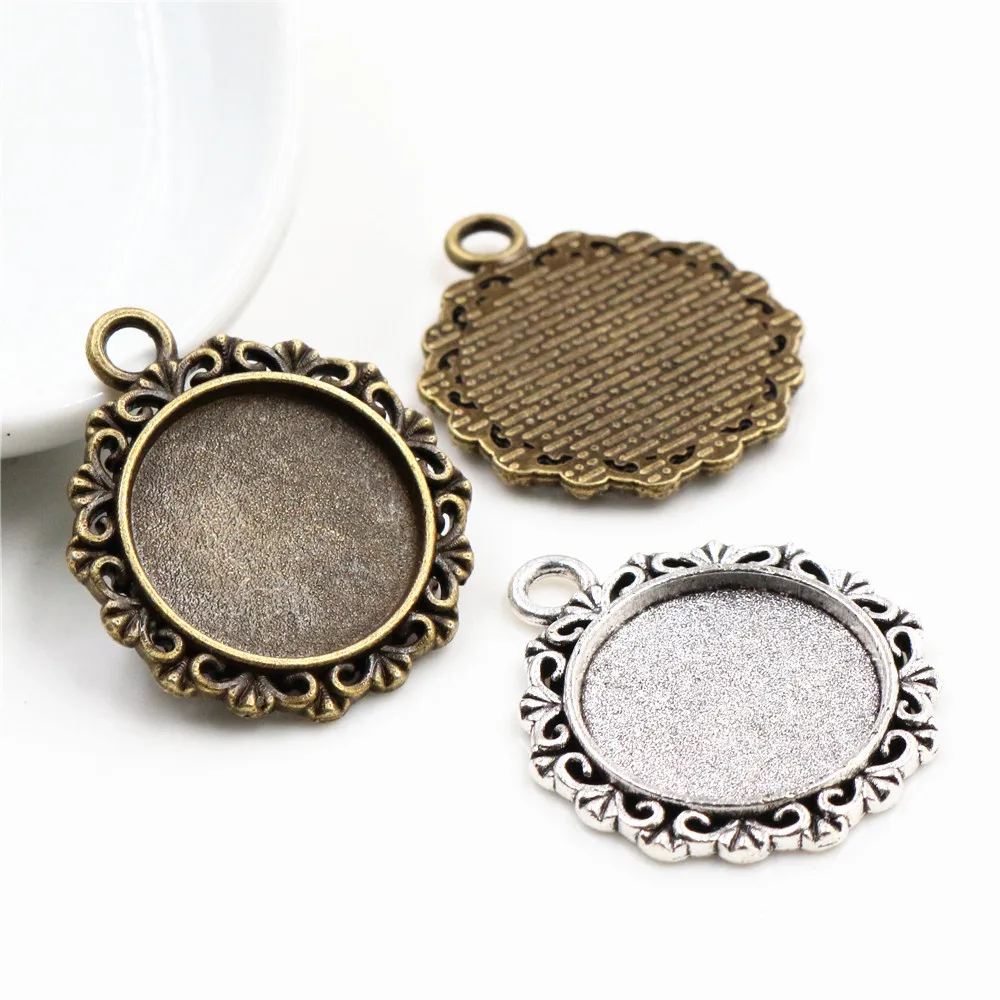 10pcs 18mm Inner Size Antique Bronze And Silver Plated Texture Style Cabochon Base Cameo Setting Charms Pendant