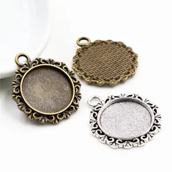 10pcs 18mm Inner Size Antique Bronze And Silver Plated Texture Style Cabochon Base Cameo Setting Charms Pendant