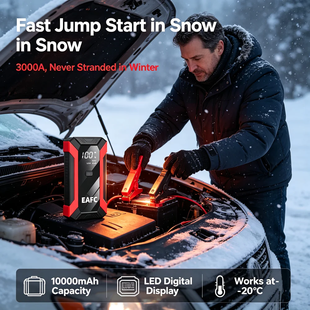 EAFC 3000A Auto-Starthilfe, leistungsstarke Powerbank, Autobatterie-Booster, 12V Auto-Startgerät für Benzin 6.0L, Diesel 4.0L – Detail 4