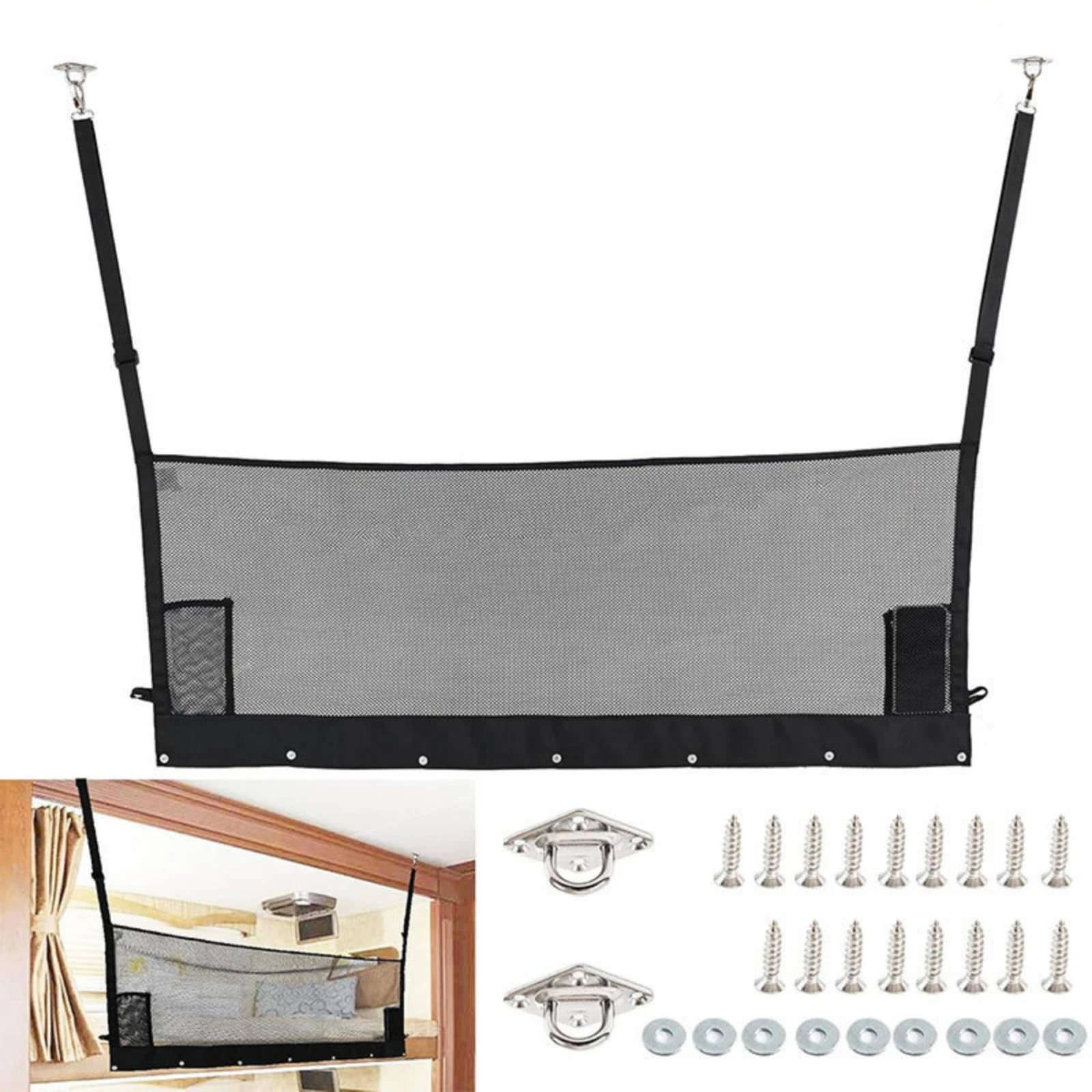 Mesh Bed Rail Lightweight RV Bunk Mesh Guard with Storage Pockets