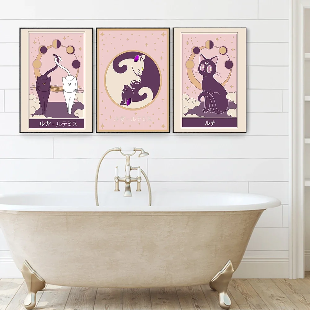 Lover Luna Artemis Sailor Moon póster e impresión Retro Cat Wall Art Canvas Painting Nordic Kids Bedroom Home Decor Picture