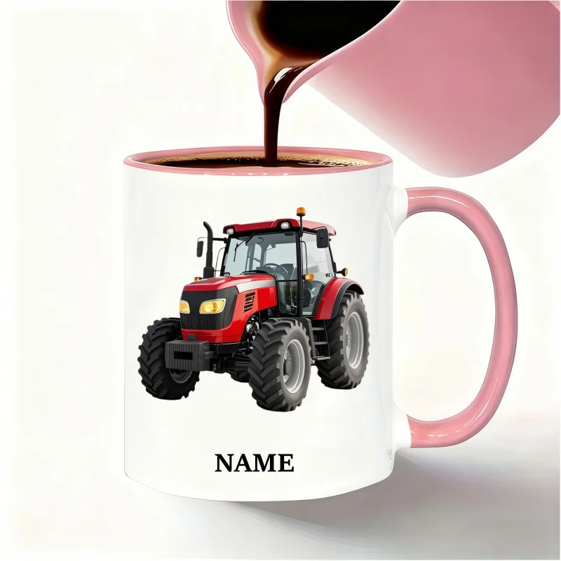 Customized Name Mug with Red Tractor Design - Perfect Holiday and Birthday Gift