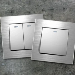 Silver Aluminum Alloy Brushed Panel 1-4 Gang 2 Way Wall Light Push Button Switch 13A UK Socket USB Outlet