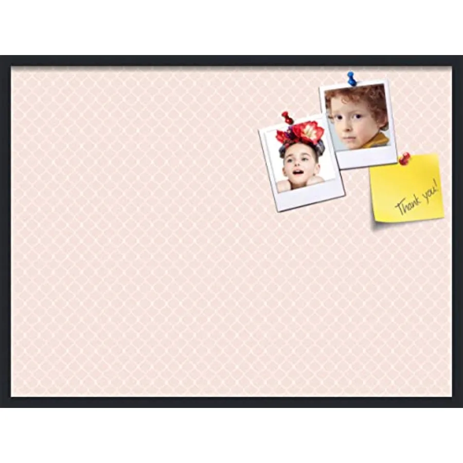 

Доска для заметок из пробкового материала 40x30 дюймов. Декоративная доска для заметок в рамке с дизайном в виде цепочек нежно-розового цвета и черной атласной рамкой. Идея