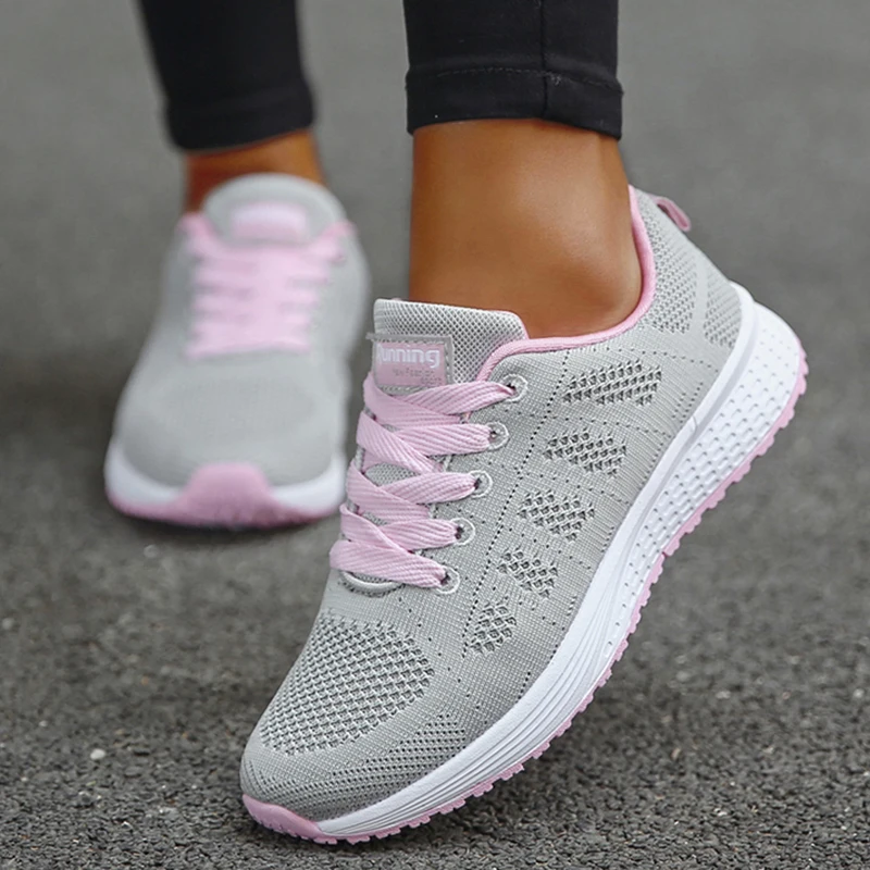 Fashion Breathable Sneakers For Women 2024 New Solid Color Soft Sneakers Women Mesh Fabric Lace Up Female Footwear Shoes Women