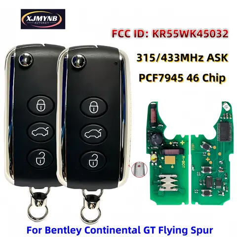 XJMYNB 315/433 MHz ID46 Chip Keyless Flip Remote Car Key For Bentley Mulsanne Continental Hurtling GT Flying Spur KR55WK45032