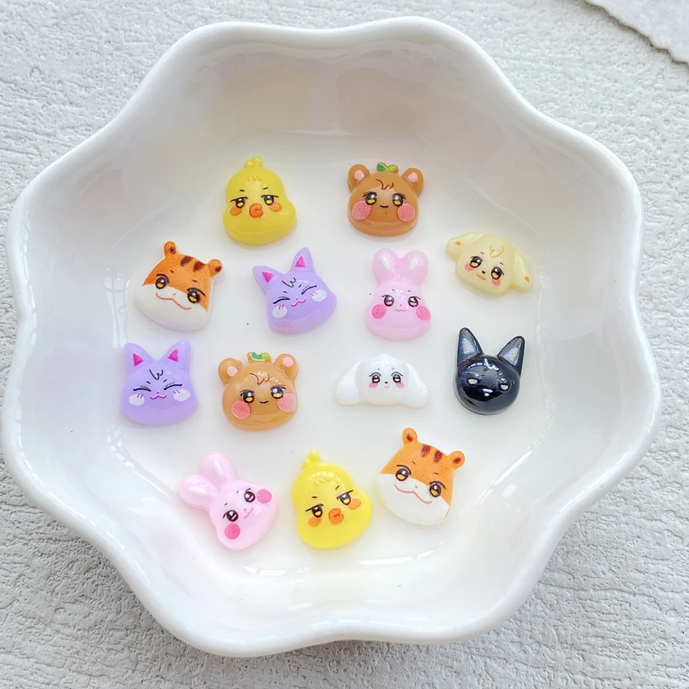 50 pçs resina misturada dos desenhos animados mini gatos, coelhos, filhotes e ursos arte do prego parte traseira plana strass scrapbook diy jóias artesanato