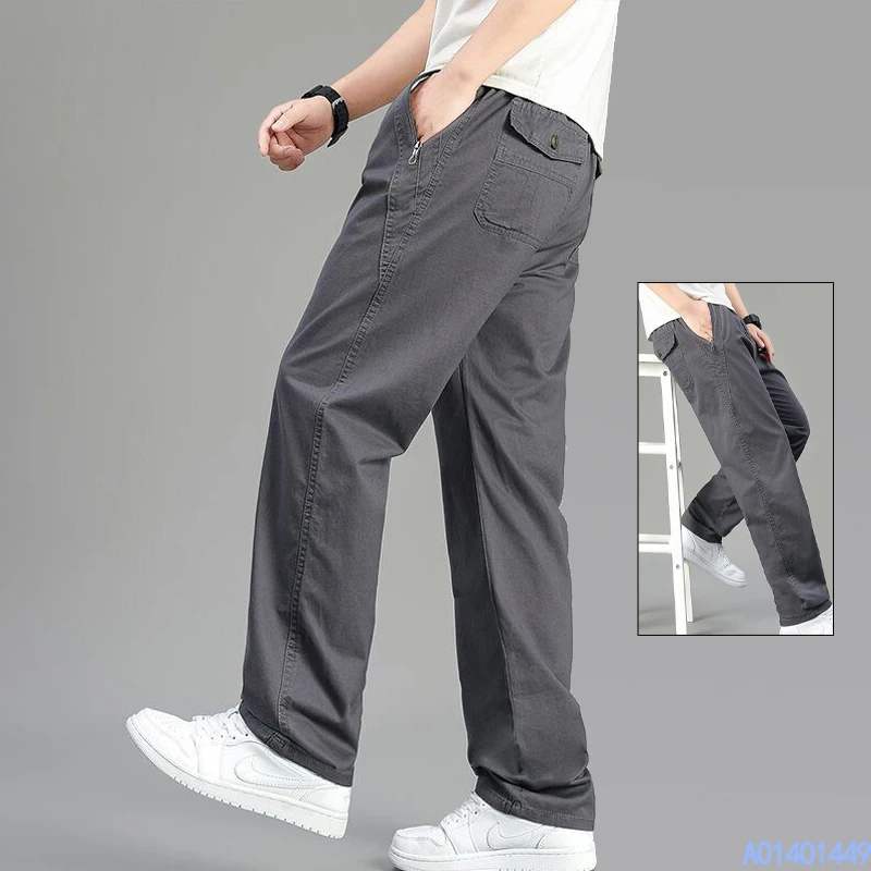 Men's Cotton Relaxed Fit Pants Full Elastic Waist Casual Sportswear Twill Pants Running Sweatpants Casual Cargo Pants