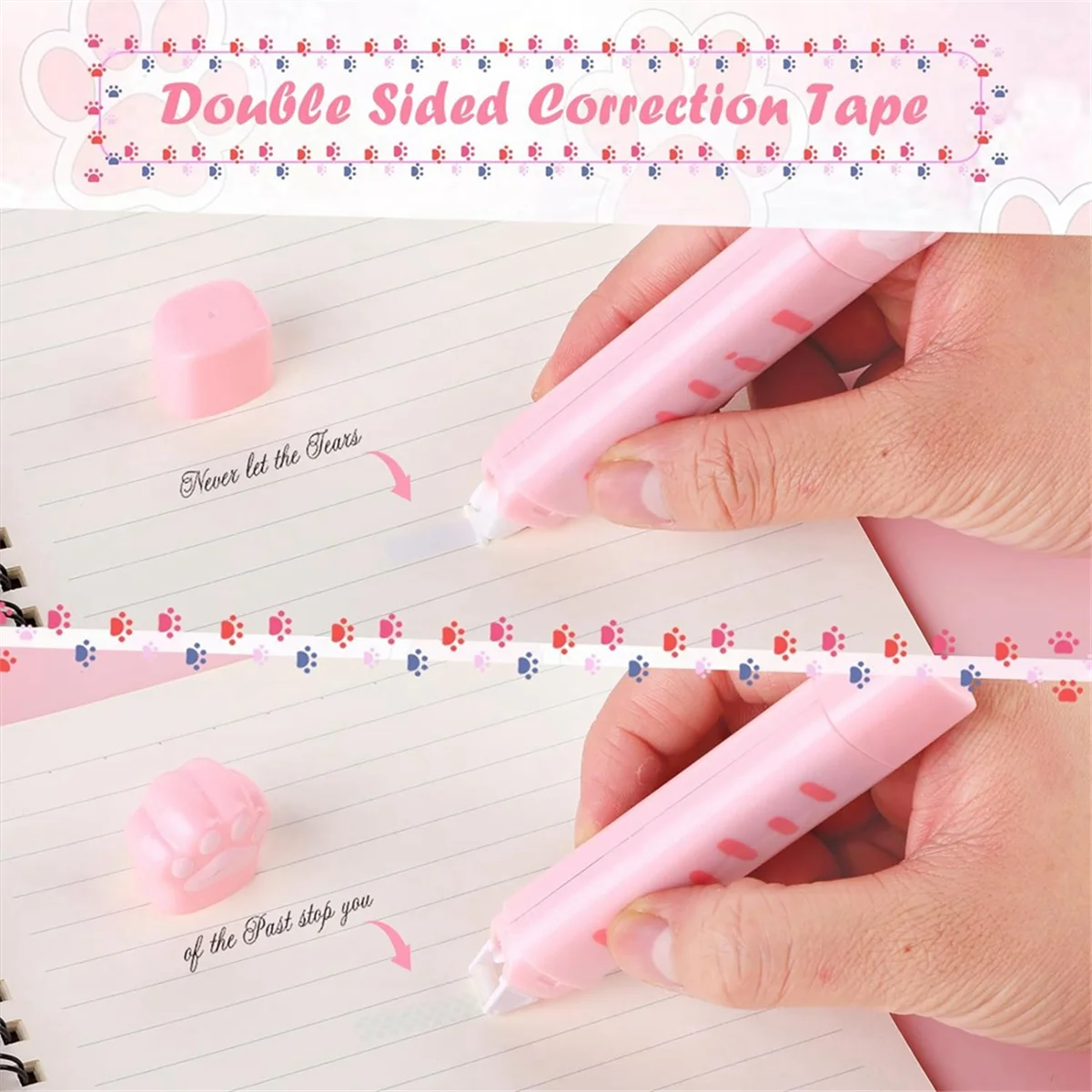 Cute Cat Paw Stationery Set, 6 Pcs Kawaii Cat Stationary Kit Pencil Sharpener Retractable Eraser Correction Tape RulerJAS