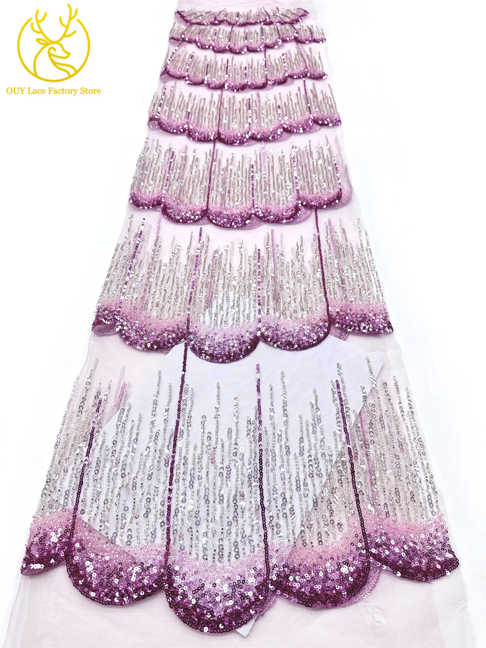 2026 Neues Design Elegante Modische Afrikanische Pailletten-Perlen-Spitzenstoffe Nigerianische Französische Tüll-Stickerei-Spitze für Braut- und Hochzeitskleidung – Detail 15