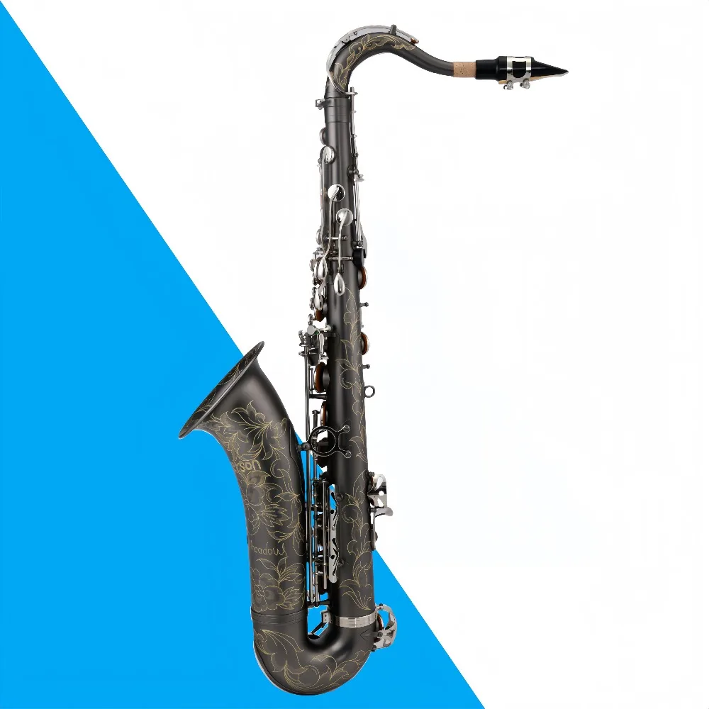 

Brass Tenor Saxophone with Black Nickel Carved Appearance and Silver Button BB Tuning