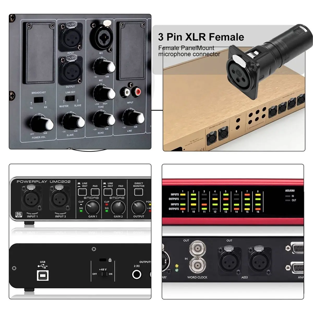 3pin XLR Male to XLR Female D Panel Mount Chassis Lock Socket Connector for D Panel Mounting