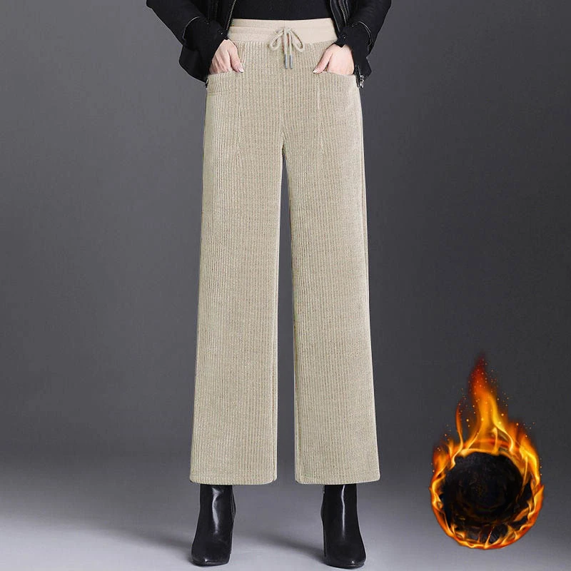 

2024 Women Winter New Plush Thick Warm Pants Female Solid Cashmere Wide Leg Trousers Ladies High Waist Fleece Loose Pants E26