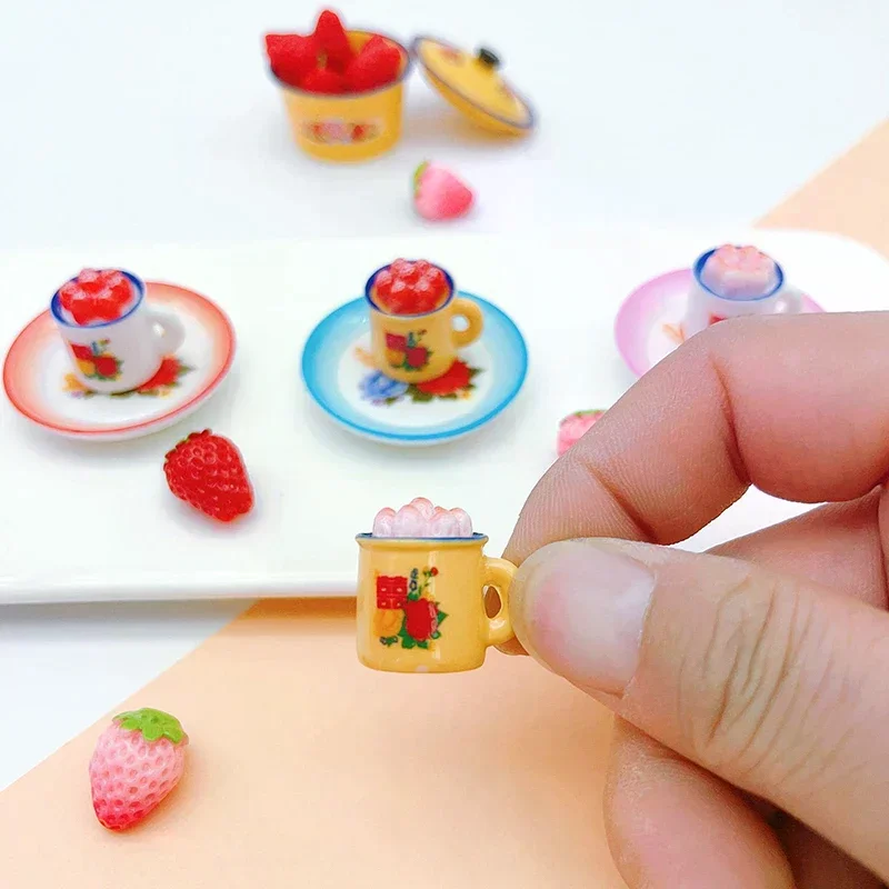 5pcs Dollhouse Miniature Food Play Scene Decoration Mini Cup Cake Enamel Basin Doll Accessories Toy