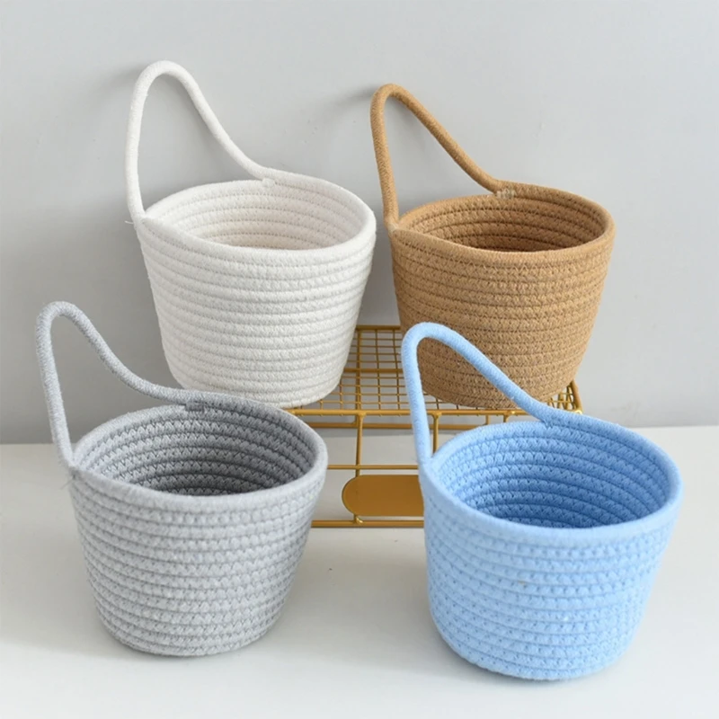 Hand-Woven Cotton Thread Decor Basket Round Hanging Mesh Bag Bird Nest Bag A0KC