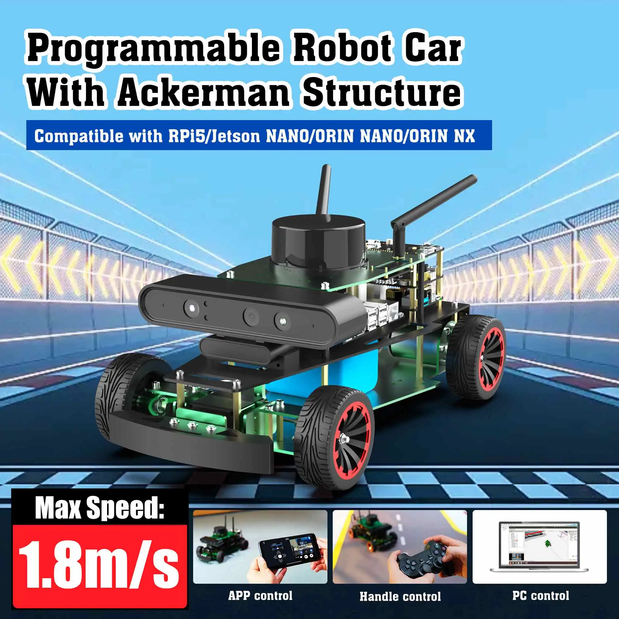 ROSMASTAER R2 ROS2 Robot with Ackermann Structure Programmable AI Smart Car for Jetson NANO 4GB/Orin NANO/Orin NX/Raspberry Pi 5