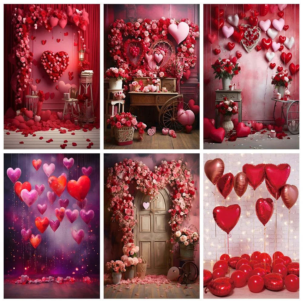 

Valentine's Day Vertical Background Rose Flower Wooden Floor Love Heart Wedding Party Decor Couples Baby Portrait Photography