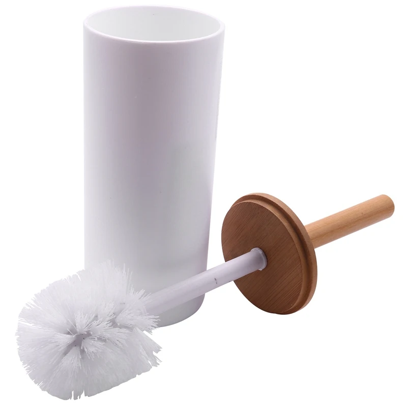 Bamboo Floor-Standing Toilet Brush Set With Base Bathroom Toilet Brush Holder WC Accessories