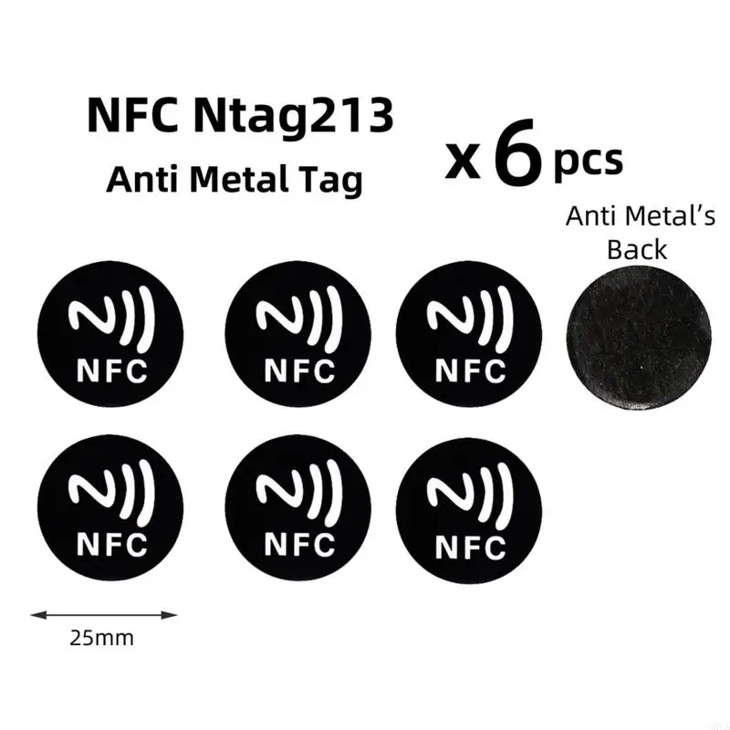 G8TA 25mm Round Stickers Anti Metal Adhesive Universal Lable NFC213 Tag Metallic for NFC-Enabled Phones 6x