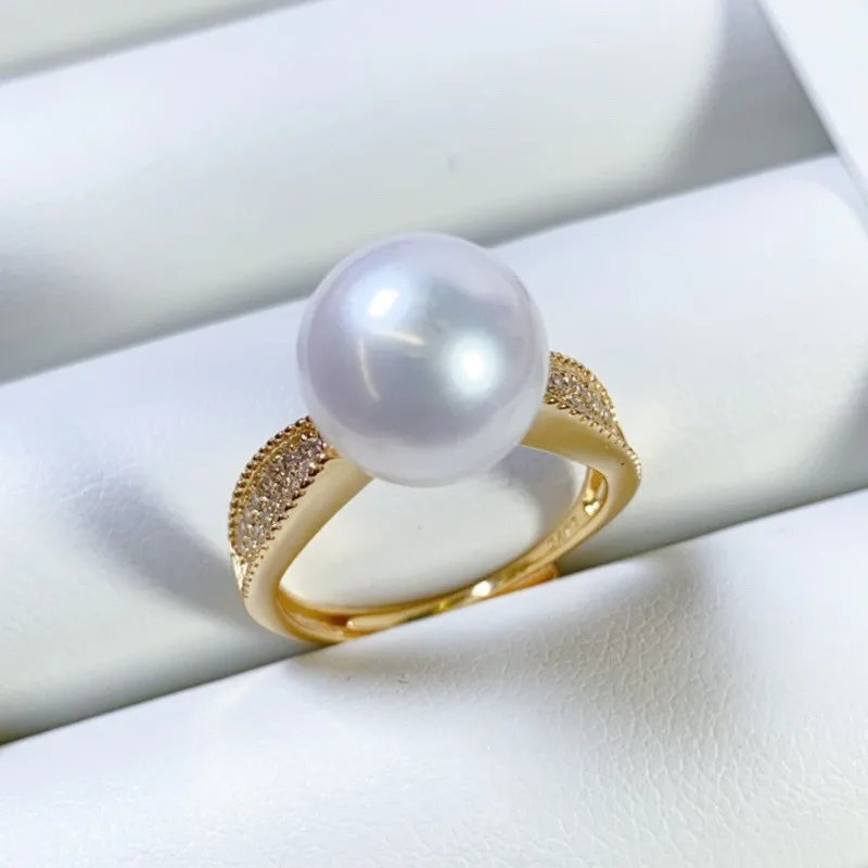 

925 Sterling Silver 10-11mm Natural Pearl Ring Accessories Simple, Fashionable, Versatile for Commuting