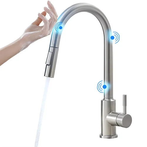 Grifos de cocina táctiles inteligentes, grúa para Sensor, grifo de agua de cocina, mezclador de fregadero, grifo giratorio táctil, Sensor mezclador de agua KH-1015