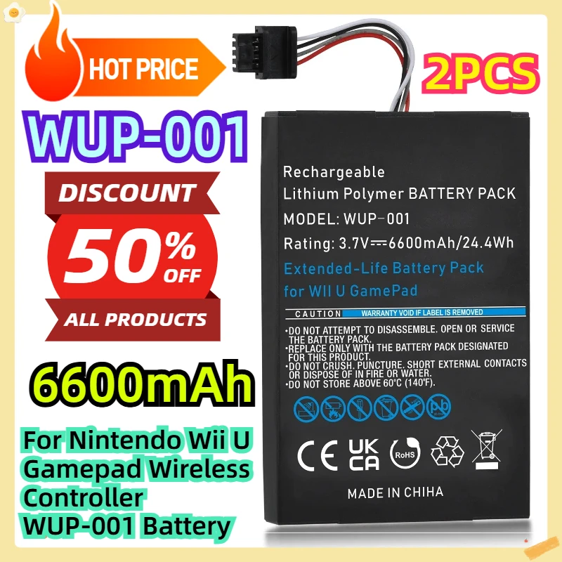 

6600mAh 2pcs For Nintendo Wii U Gamepad Wireless Controller WUP-001 Battery