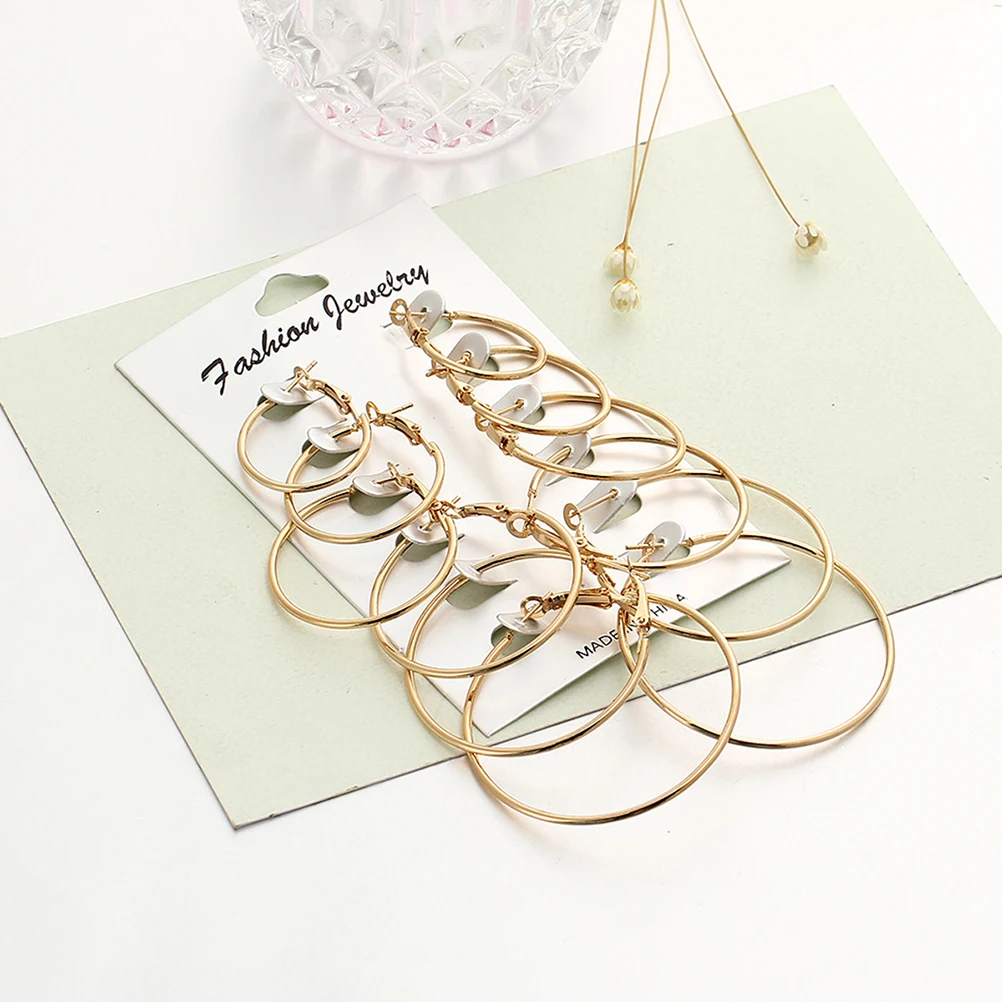 

6pcs Earrings Set Simple Big Punk Jewelry For Women Multiple Eco-Friendly Lightweight Nickel Lead Free Easy Wear Buckle