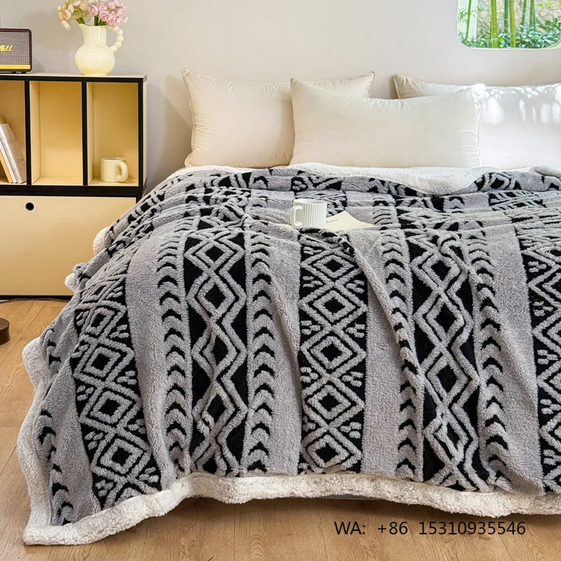 2026 Modern Jacquard Polyester Fiber Thickened Throw Blanket-Office Nap Sofa & Bed Use Four Seasons Gift