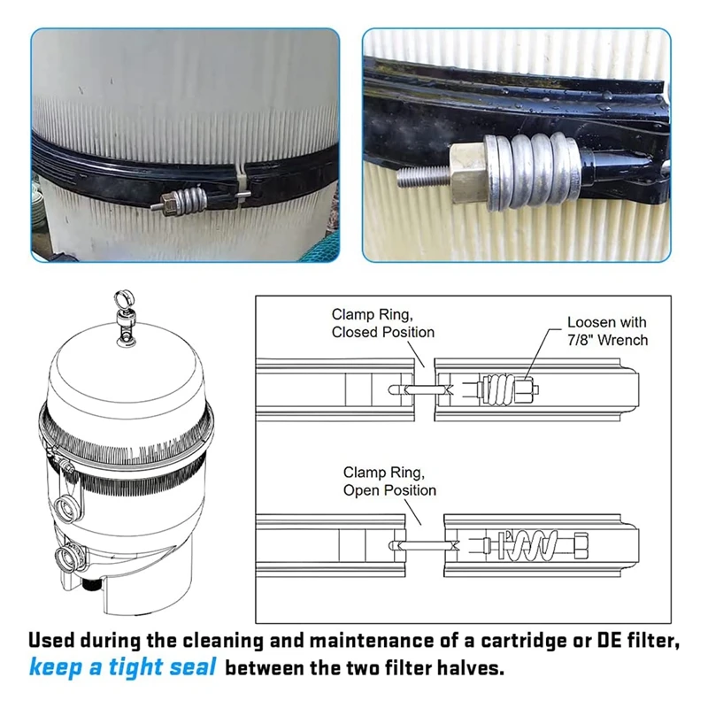 Tension Control Clamp Kit For Clean & Clear Plus Cartridges Filter 240 320 420 520 For Pentair FNS Plus