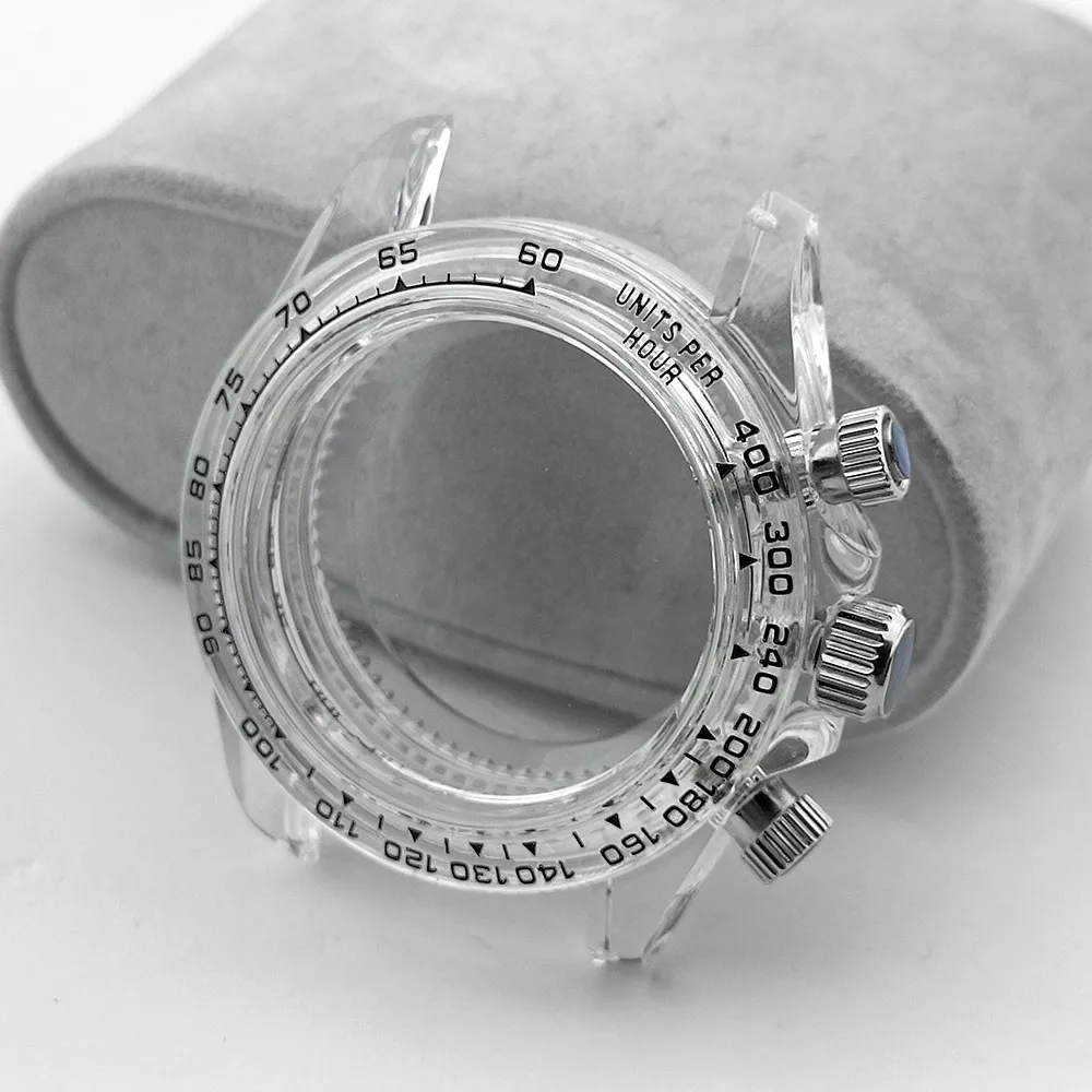 39.5mm Fashion Transparent Acrylic Watches Case FIT VK63 Movement Case Watch Accessories Parts Blue Yellow White Watch Box