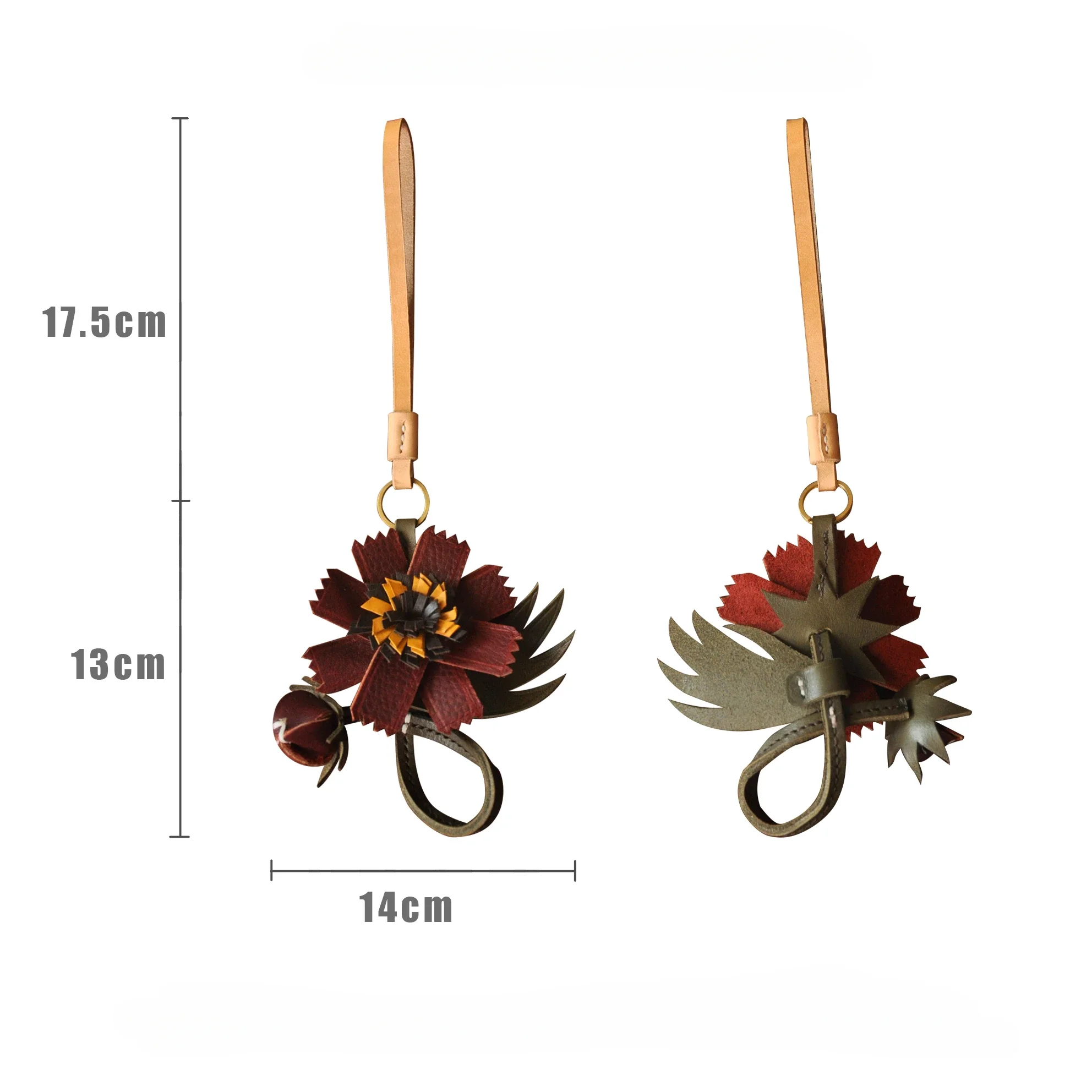 Handma leather vegetable tanned cosmos simple creative versatile three-dimensional flower pure handmade cowhide key chain