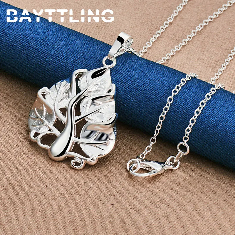 Fashion 925 Sterling Silver 16-30 Inches Fine Hollow Leaf Necklace For Women Wedding Gift Jewelry Accessories