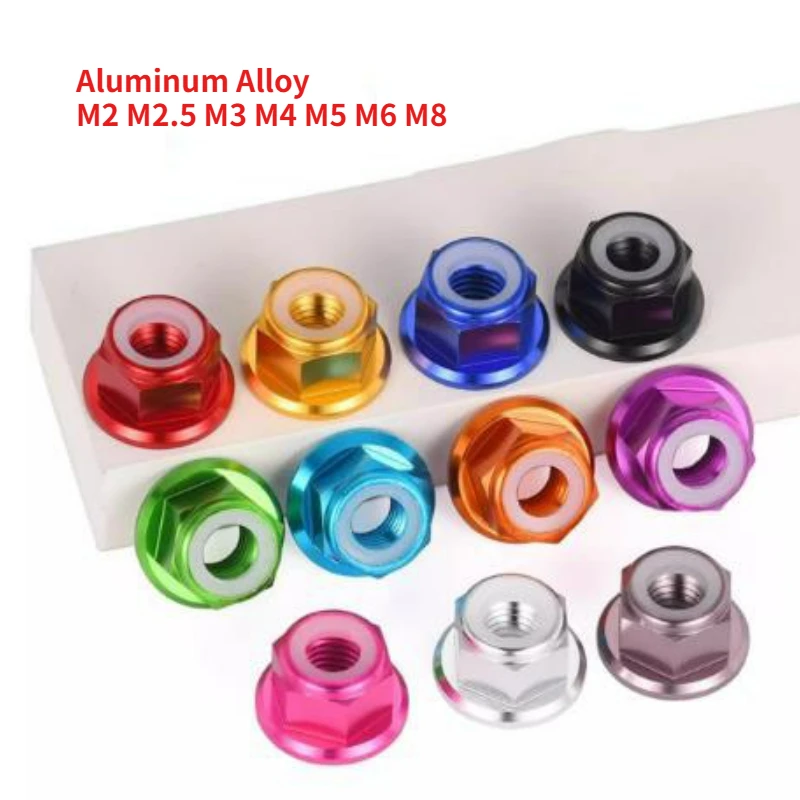 

4/10pcs M2 M2.5 M3 M4 M5 M6 M8 Colourful Aluminum Alloy Flange Hexagonal Locking Anti Loosening Nut Nylon Ring Self-locking Nut