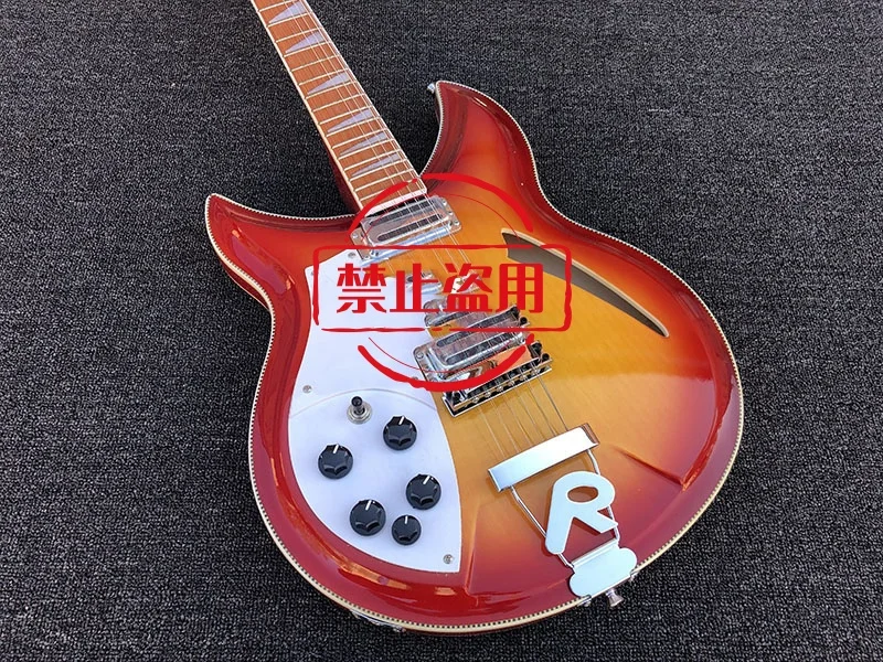 left hand guitar,Electric Guitar with R Shape Tailpiece,12 Strings,Cherry in Golden Top Body, 381custom, free shipping