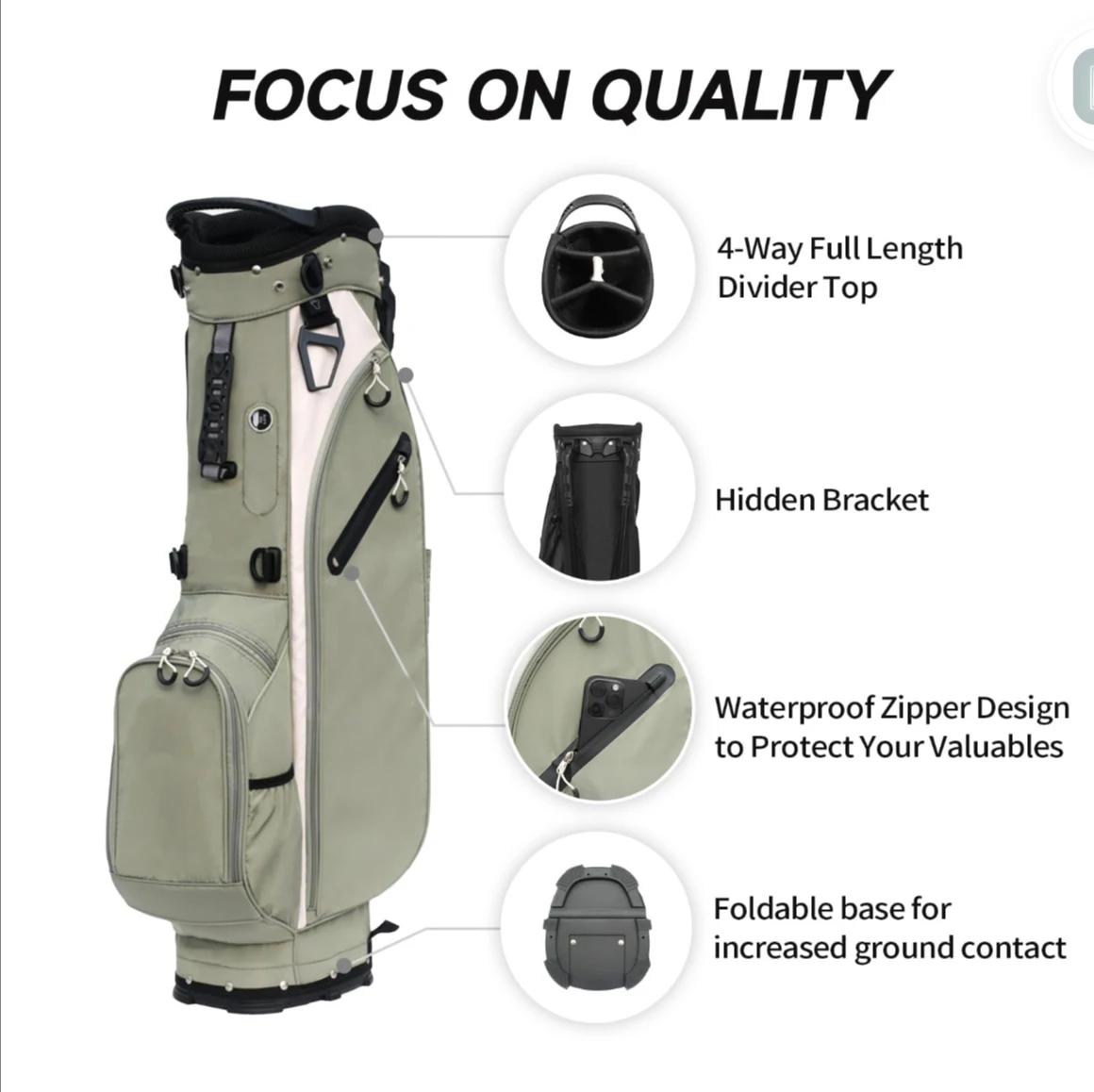 Golf Bag Men's Vertical Support Rod Camouflage Bracket Women's Small Lightweight Golf Bag Storage Bag Storage 7 Way Dividers