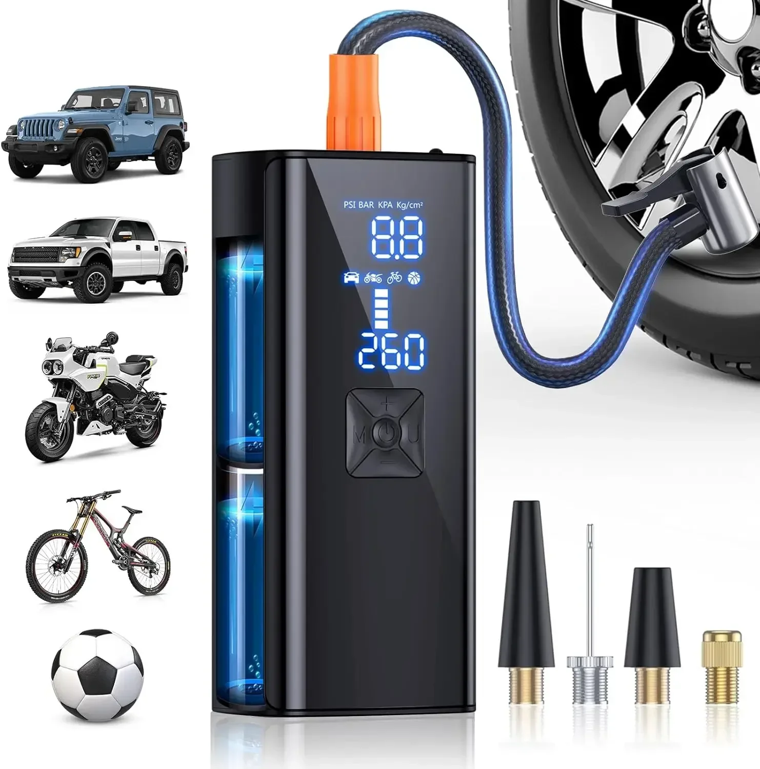 2025150PSI & 2X Faster Portable Air Pump with Digital Pressure Gauge Portable Air Compressor for Car, Bike, Motorcycle, Ball