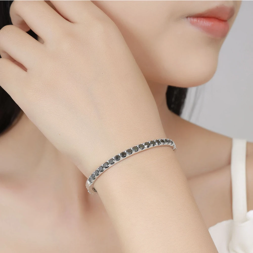 YLMyself 4mm مويسانيتي الماس 925 الفضة الإسورة مجوهرات مع 5 أحجام - أبيض / أسود / الذهب المجوهرات الجميلة