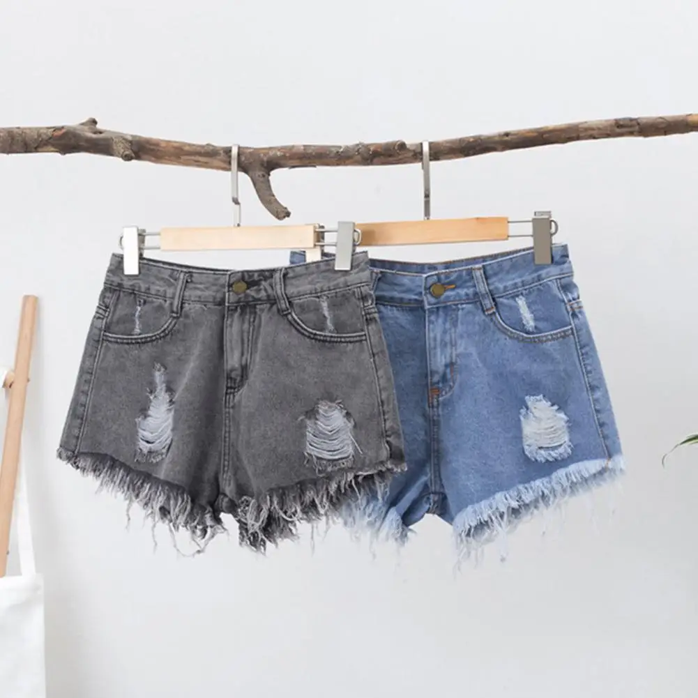 Women Shorts High Waisted Cut Off Denim Shorts Ripped Distressed Frayed Hem Jeans Shorts Lady Summer Stretchy Hot Short Pants