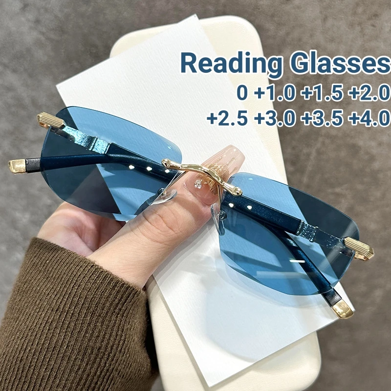 

Ultra Light Frameless Diamond Cutting Reading Glasses Women Men Anti Blue Light Presbyopia Glasses Fashion Sun Shading Glasses