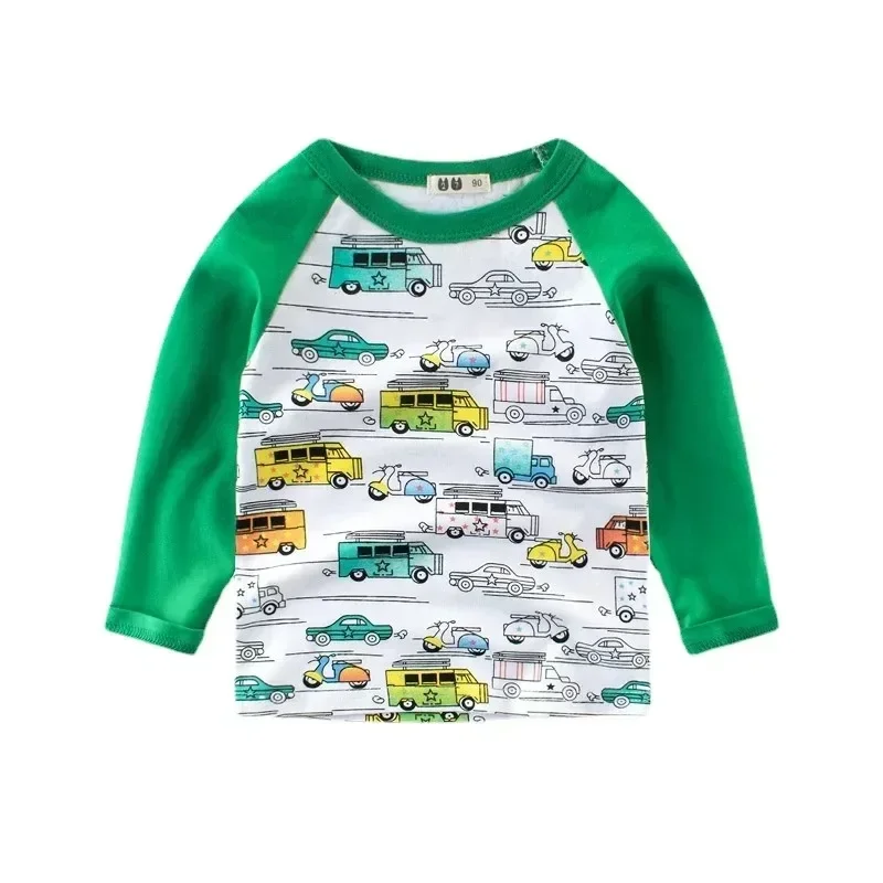 2025 Spring Autumn New All Over Print Long Sleeve T Shirt Boys Children's Cartoon Car Cotton Tops Tees T-Shirt Kids Clothes 2-9Y