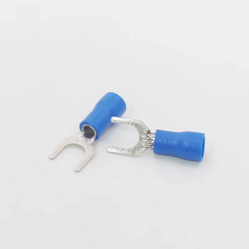 SV2-4 Blue Furcate Cable Wire Connector 100PCS/Pack Furcate Pre-Insulating Fork Spade 16~14AWG Wire Crimp Terminals SV2.5-4 SV